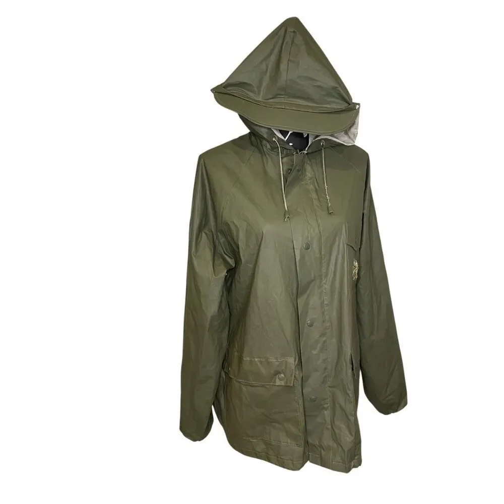 Stearns Dry Wear PVC Rain Jacket Olive Green Hooded Fishing Waterproof Coat